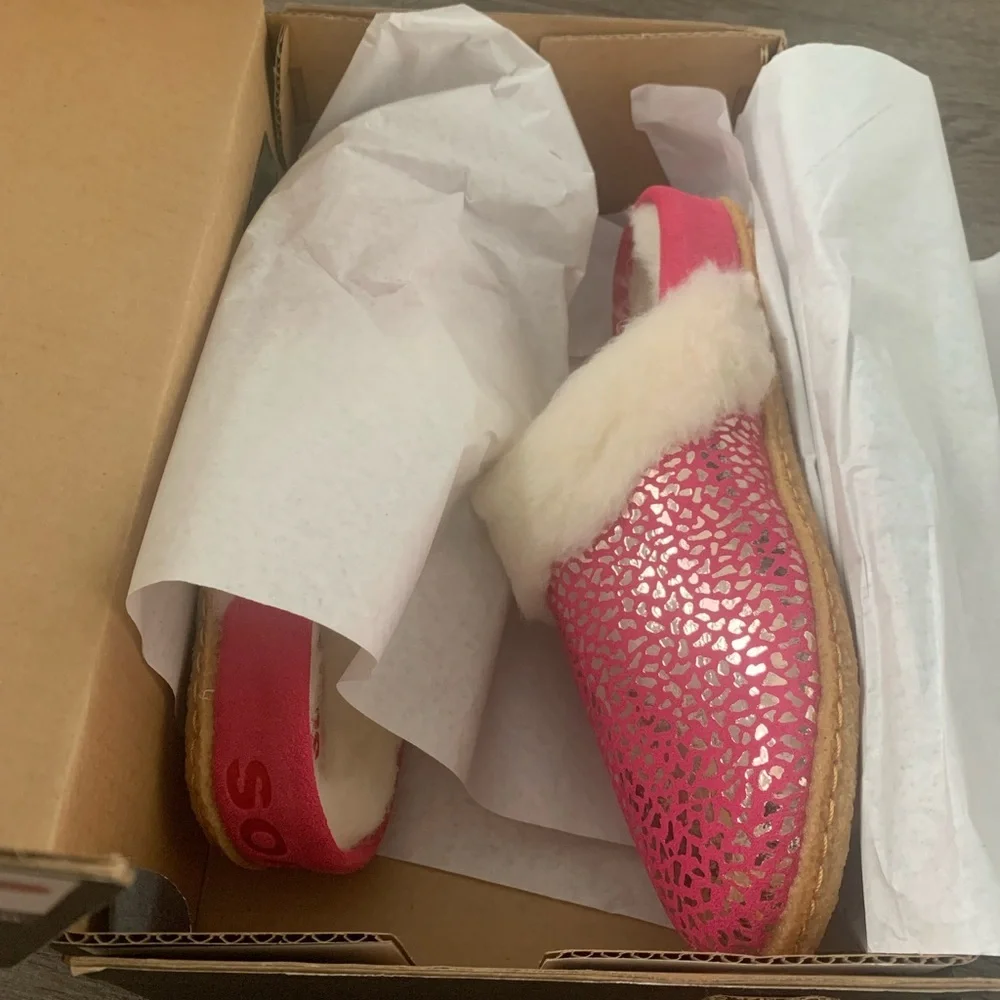 Sorel Nakiska Slide II Faux‎ Fur Slippers Youth Size 6/EU 38 - Cactus Pink - NWB